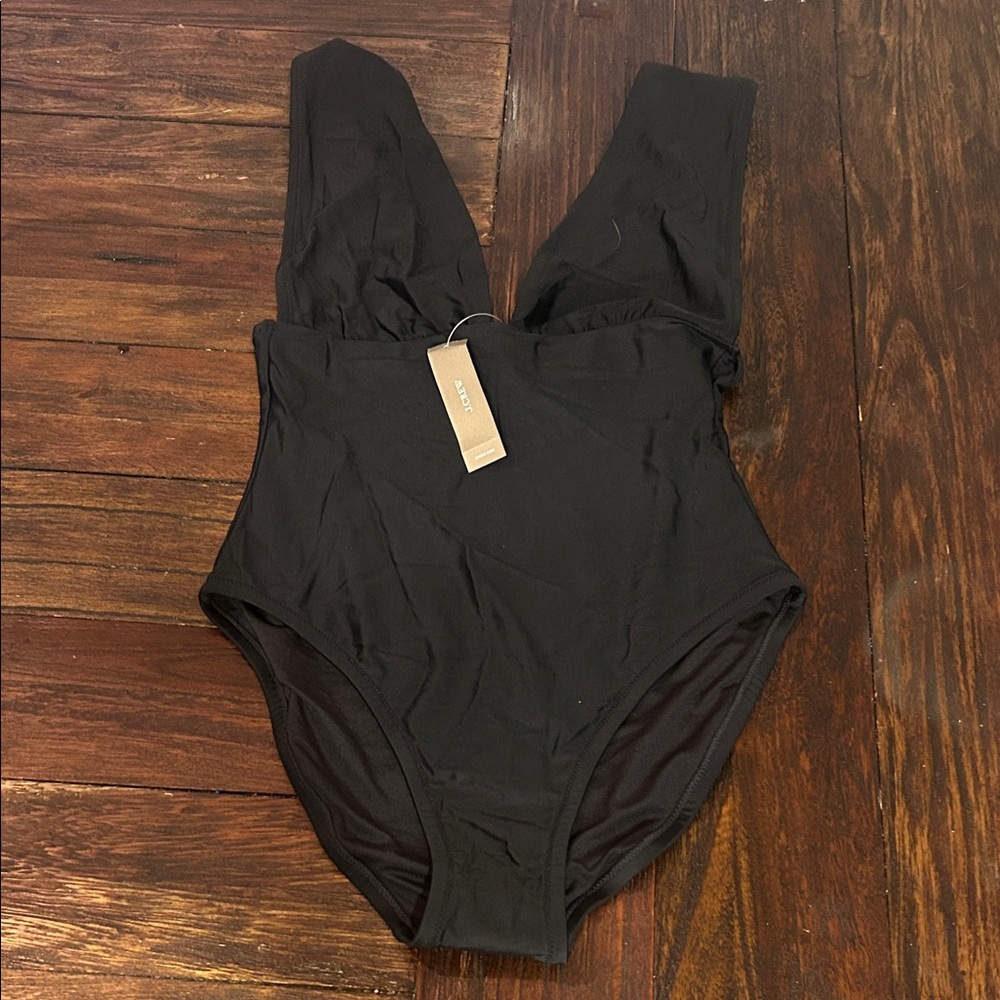 Black One-Piece Swimsuit with Deep V Straps